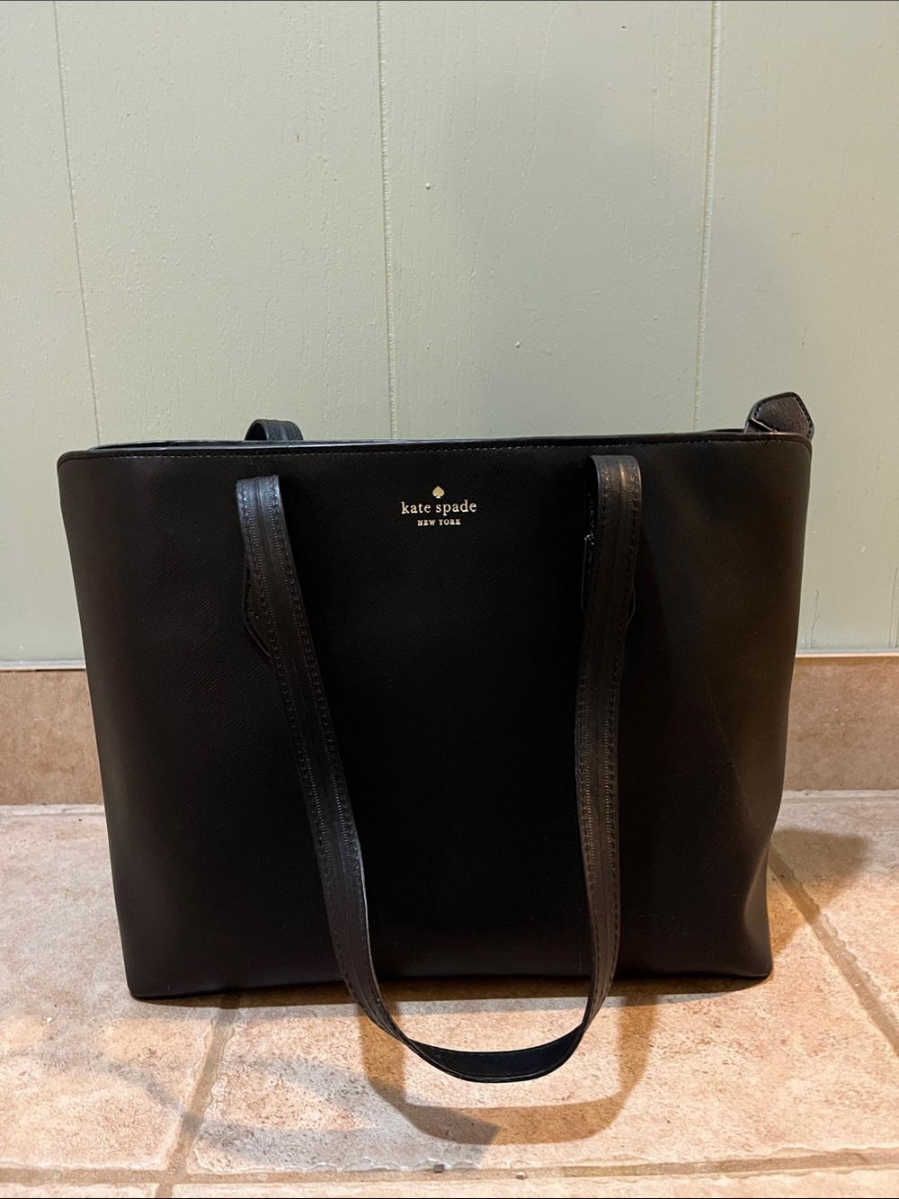 kate spade black leather Gwen tote